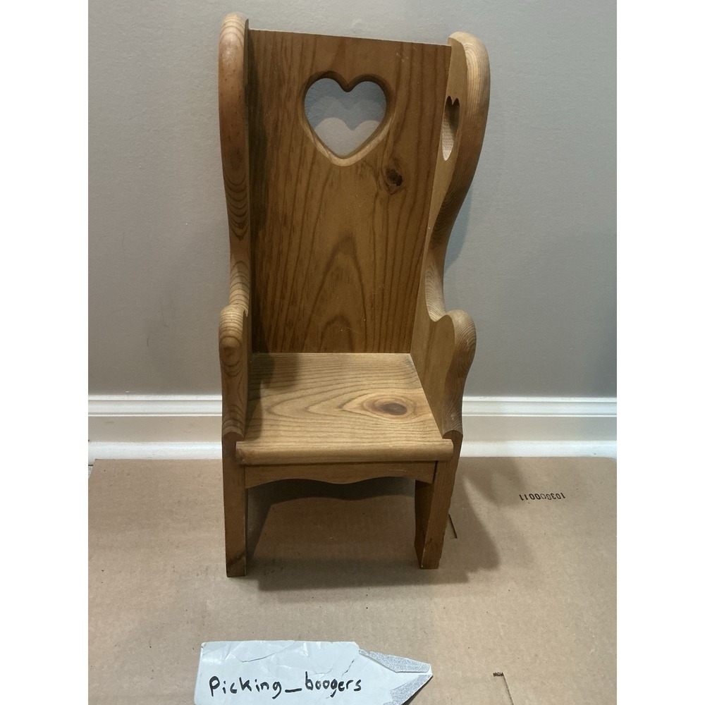 Vintage Wooden Doll Chair Furniture Carved Heart Design for 19" Dolls